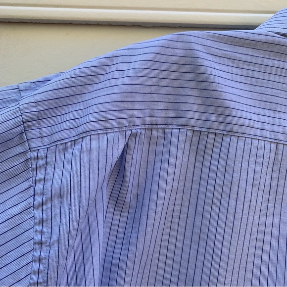 Emanuel Ungari light blue and navy striped button up dress shirt 17 34/35 XL - Picture 9 of 15
